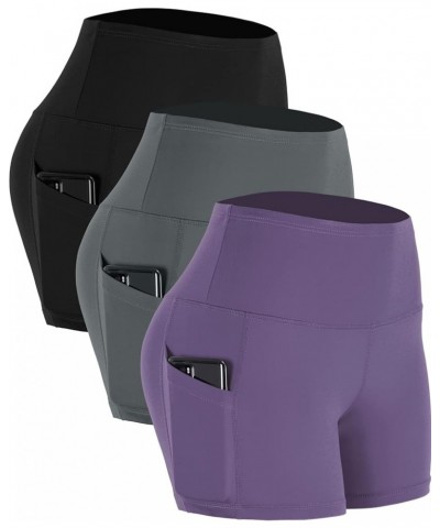 High Waist Athletic Shorts for Womens Yoga Fitness Running Shorts with Deep Pockets Pack of 3:16 Black & Grey & Lavender $14....