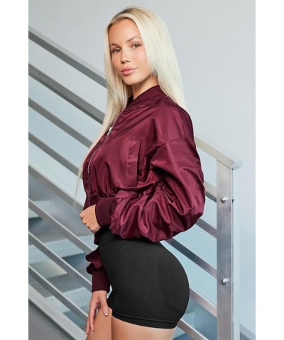 Womens Zip Up Cropped Bomber Jacket Y2K Trendy Crop Jackets with Pockets Burgundy Red $15.75 Jackets