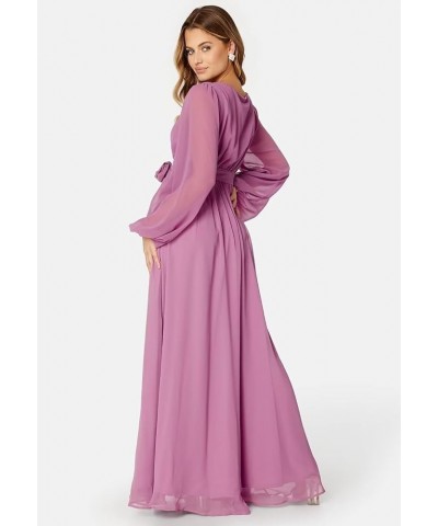 Long Sleeve Bridesmaid Dresses for Women Pleated Chiffon Slit Formal Evening Dresses with Pockets Lavender $29.06 Dresses