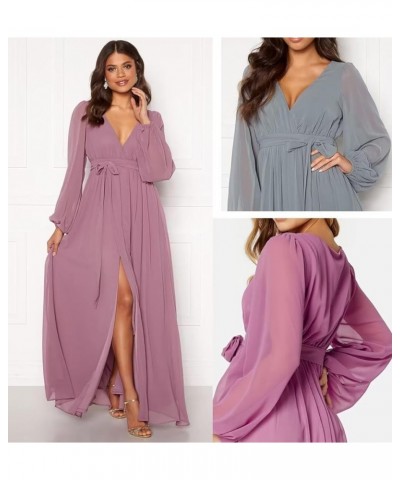 Long Sleeve Bridesmaid Dresses for Women Pleated Chiffon Slit Formal Evening Dresses with Pockets Lavender $29.06 Dresses