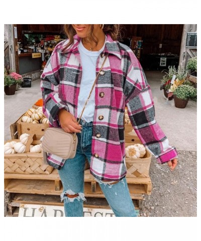 Womens Long Sleeve Shirts Casual Plaid Shacket Button Down Long Sleeve Tops 2023 Fall Outfits Boyfriend Blouses Hot Pink $7.2...