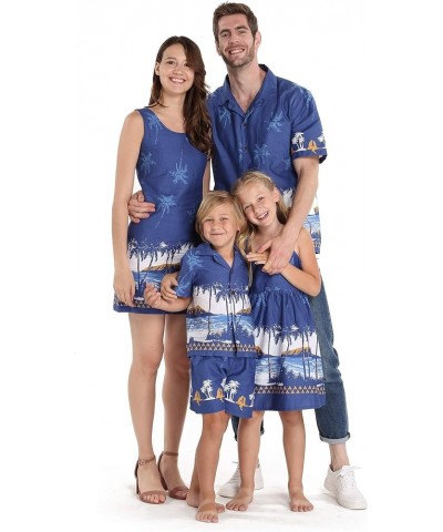 Matchable Family Hawaiian Luau Men Women Girl Boy Clothes in Diamond Head Palms Beach Navy Big Girl Girl Elastic Strap $10.50...