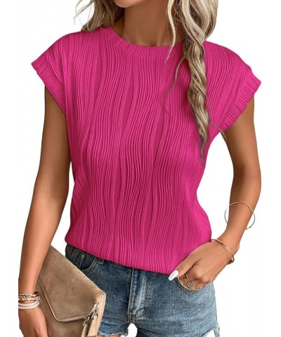 Womens Short Sleeve Textured Tops Crewneck Knit Solid Loose Casual Basic T Shirts Tee Blouses Rose Red $11.25 T-Shirts