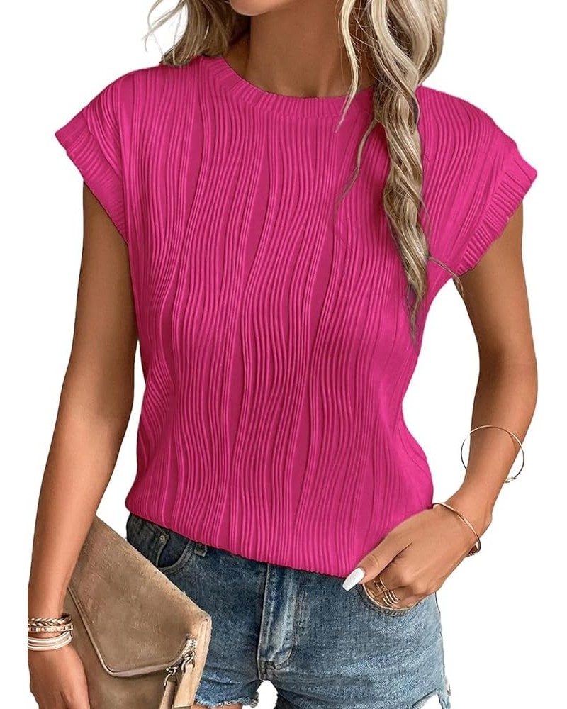 Womens Short Sleeve Textured Tops Crewneck Knit Solid Loose Casual Basic T Shirts Tee Blouses Rose Red $11.25 T-Shirts