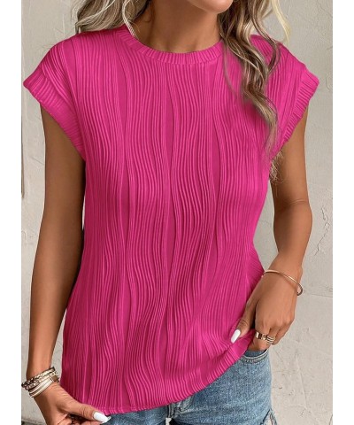 Womens Short Sleeve Textured Tops Crewneck Knit Solid Loose Casual Basic T Shirts Tee Blouses Rose Red $11.25 T-Shirts