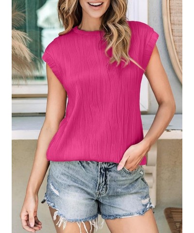 Womens Short Sleeve Textured Tops Crewneck Knit Solid Loose Casual Basic T Shirts Tee Blouses Rose Red $11.25 T-Shirts