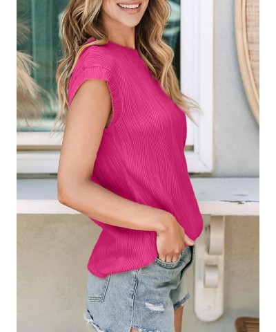 Womens Short Sleeve Textured Tops Crewneck Knit Solid Loose Casual Basic T Shirts Tee Blouses Rose Red $11.25 T-Shirts