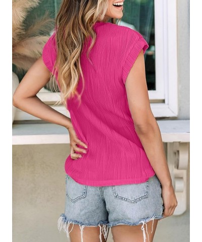 Womens Short Sleeve Textured Tops Crewneck Knit Solid Loose Casual Basic T Shirts Tee Blouses Rose Red $11.25 T-Shirts