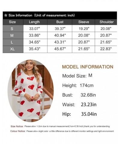 Womens Cute Heart Printed Mini Dress Crew Neck Long Sleeve Ribbed Knit Valentines Sweaters Dress 733 Apricot Large $21.19 Dre...