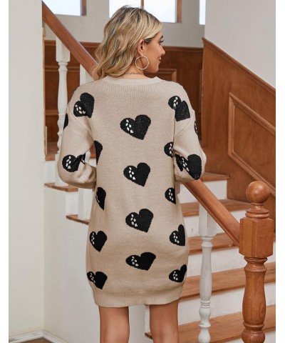 Womens Cute Heart Printed Mini Dress Crew Neck Long Sleeve Ribbed Knit Valentines Sweaters Dress 733 Apricot Large $21.19 Dre...