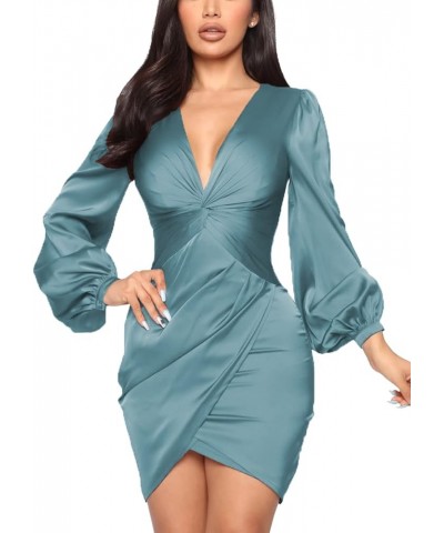 Womens Ruched Formal Bodycon Zipper Graduation Dresses-Elegant Cocktail Party Wedding Midi Dress 1453cyan $17.55 Dresses