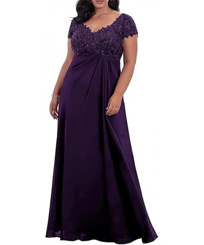 Lace Appliques Mother of The Bride Dresses for Wedding V Neck Chiffon Formal Evening Gowns with Sleeves Grape $32.24 Dresses