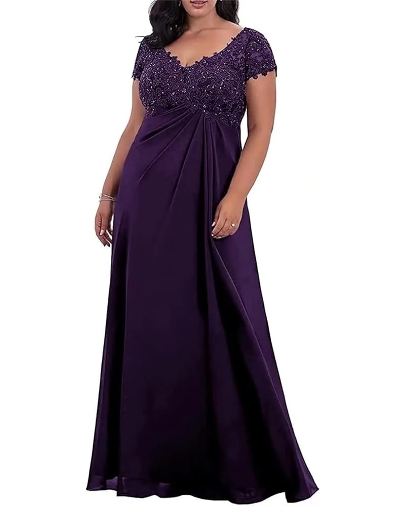 Lace Appliques Mother of The Bride Dresses for Wedding V Neck Chiffon Formal Evening Gowns with Sleeves Grape $32.24 Dresses