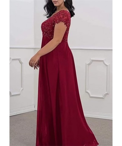 Lace Appliques Mother of The Bride Dresses for Wedding V Neck Chiffon Formal Evening Gowns with Sleeves Grape $32.24 Dresses