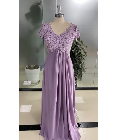 Lace Appliques Mother of The Bride Dresses for Wedding V Neck Chiffon Formal Evening Gowns with Sleeves Grape $32.24 Dresses