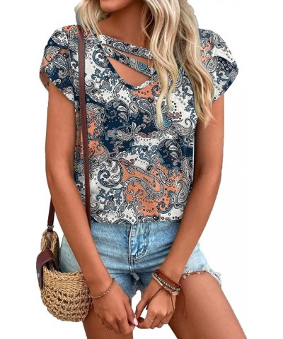 Womens Petal Sleeve Tops Summer Short Sleeve V Neck Cut Out Tee Sexy Casual Basic T Shirts Blouses Z Floral 1 $12.32 T-Shirts