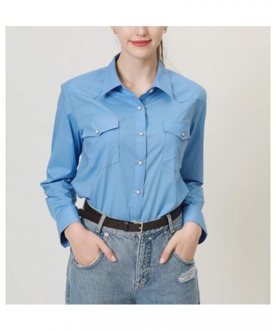 Western Shirts for Women Cotton Long Sleeve Shirts for Women with Snap Buttons Plaid Shirts for Women Blue Pkw06 $19.37 Blouses