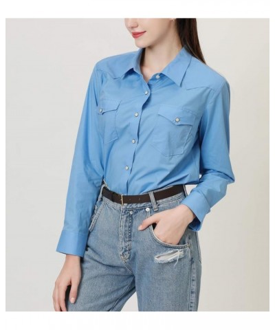 Western Shirts for Women Cotton Long Sleeve Shirts for Women with Snap Buttons Plaid Shirts for Women Blue Pkw06 $19.37 Blouses