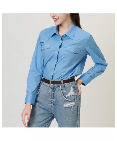 Western Shirts for Women Cotton Long Sleeve Shirts for Women with Snap Buttons Plaid Shirts for Women Blue Pkw06 $19.37 Blouses