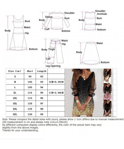 Sequin Sheer Mesh Ladies Dress V Neck Plus Size Women's Long Sleeve Bodycon Mock Mini Dresses (Color : H, Size : L/Large) XL/...