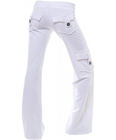 2023 Wide Leg Cargo Pants for Women High Rise Yoga Leggings with Pockets Plus Size Y2K Drawstring Straight Leg Pants White $5...