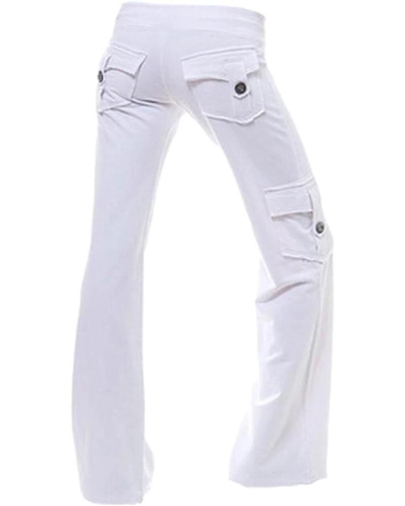 2023 Wide Leg Cargo Pants for Women High Rise Yoga Leggings with Pockets Plus Size Y2K Drawstring Straight Leg Pants White $5...