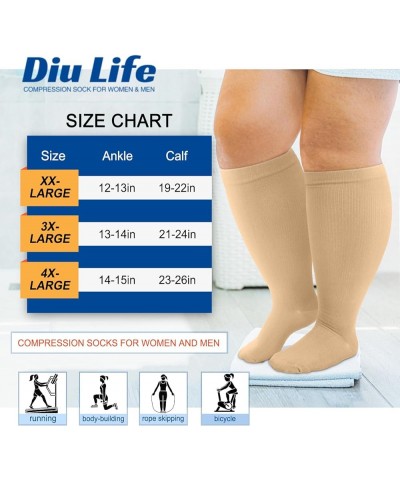 Plus Size Compression Socks for Women & Men 15-20 mmhg Extra Wide Calf Knee High Support Socks for Circulation 01-4 Pack Nude...