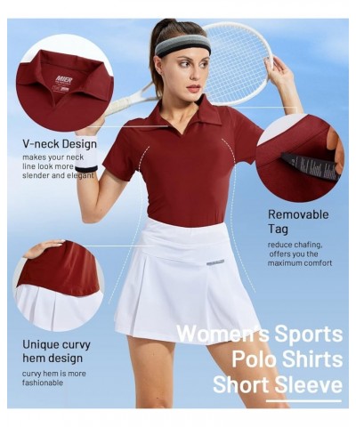 Women's Golf Polo Shirts Collared V Neck Short Sleeve Tennis Shirt, Dry Fit, Moisture Wicking Wine $14.78 Shirts