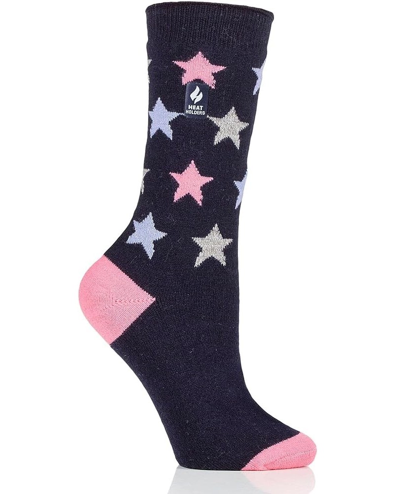 Women's Cosmos ULTRA LITE Solid Star Crew Socks | Warm + Soft, Hiking, Cabin, Cozy at Home Socks Navy $12.82 Activewear