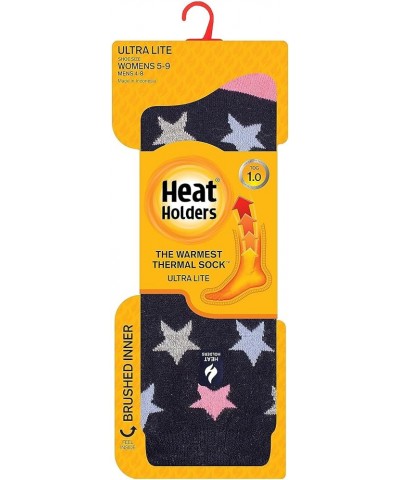 Women's Cosmos ULTRA LITE Solid Star Crew Socks | Warm + Soft, Hiking, Cabin, Cozy at Home Socks Navy $12.82 Activewear