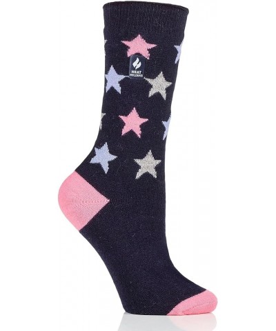 Women's Cosmos ULTRA LITE Solid Star Crew Socks | Warm + Soft, Hiking, Cabin, Cozy at Home Socks Navy $12.82 Activewear