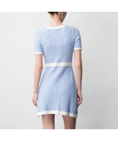 Women's Short Sleeve Tweed Knitted Sweater Dress Pearl Button Mini Dresses for Spring Summer Fall Purple $40.75 Dresses