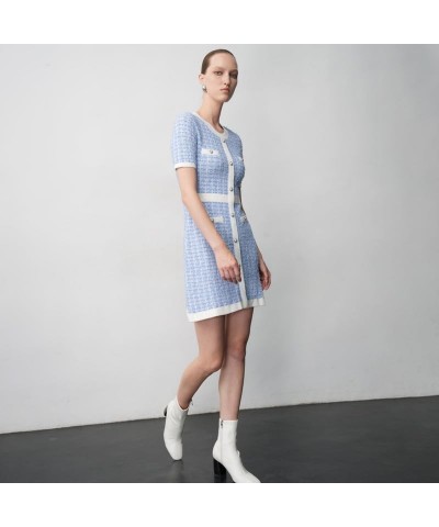 Women's Short Sleeve Tweed Knitted Sweater Dress Pearl Button Mini Dresses for Spring Summer Fall Purple $40.75 Dresses