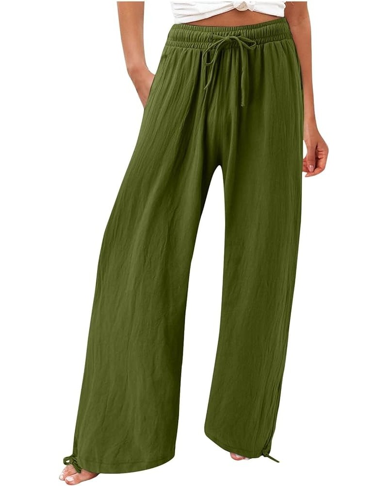 Plus Size Palazzo Pants for Women Trendy High Waisted Drawstring Beach Pants Loose Fit Straight Leg Pants Trousers Ag $8.99 P...