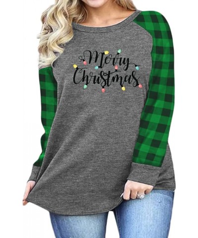 Cute Plus Size Christmas Shirt Women Funny Long Sleeve Raglan Merry Christmas Baseball T Shirts Tops B_green $8.24 T-Shirts