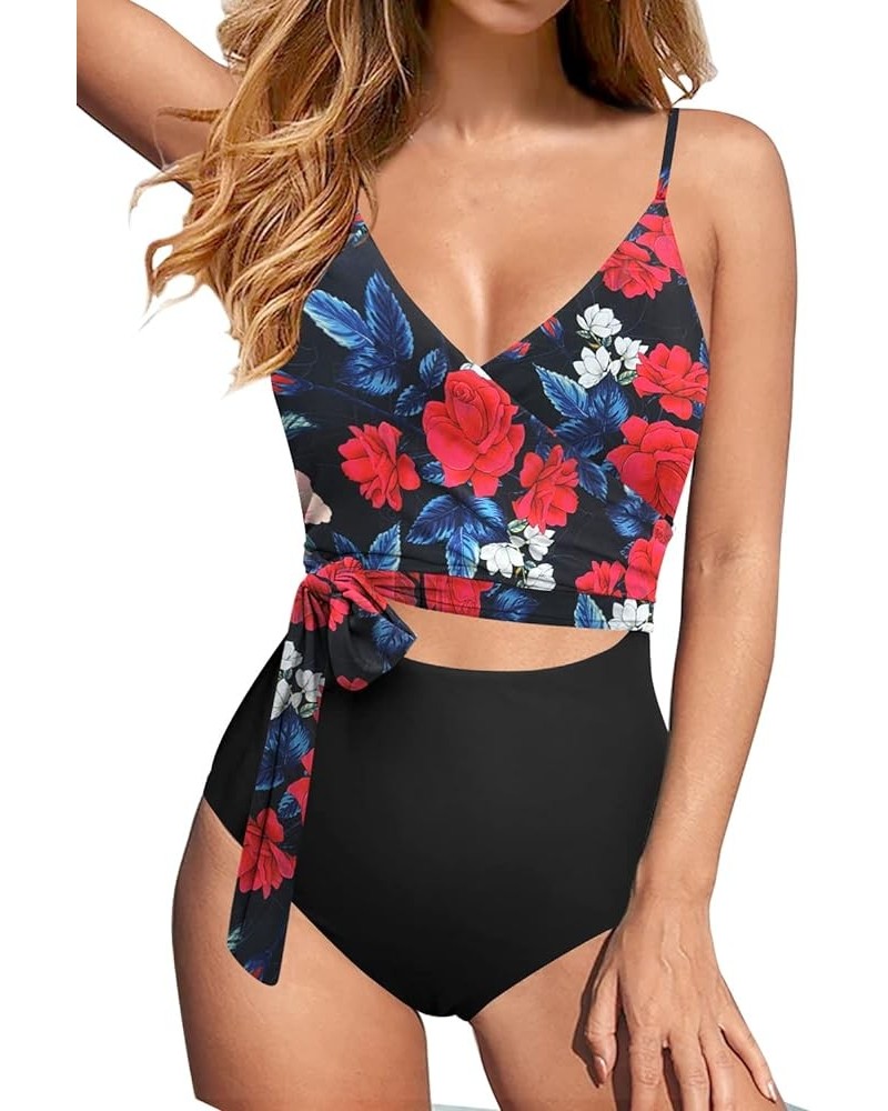 Women's Sexy One Piece Swimsuits Cut Out Monokini V Neck Wrap Criss Cross Swimwear High Waisted Bathing Suits Printed Black $...