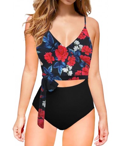 Women's Sexy One Piece Swimsuits Cut Out Monokini V Neck Wrap Criss Cross Swimwear High Waisted Bathing Suits Printed Black $...