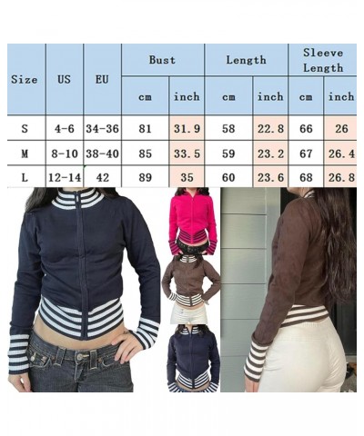 Women Cropped Cardigan Striped Sweater Zip Up Knit Tops Long Sleeve Autumn Knitwear Coat Aesthetic Grunge Clothes Light Brown...