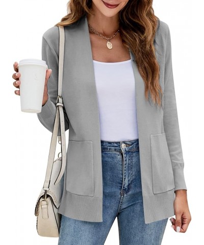 Womens Cardigan Sweater Long Sleeve Open Front Knit Cardigan Sweater with Pockets Grey $18.18 Sweaters