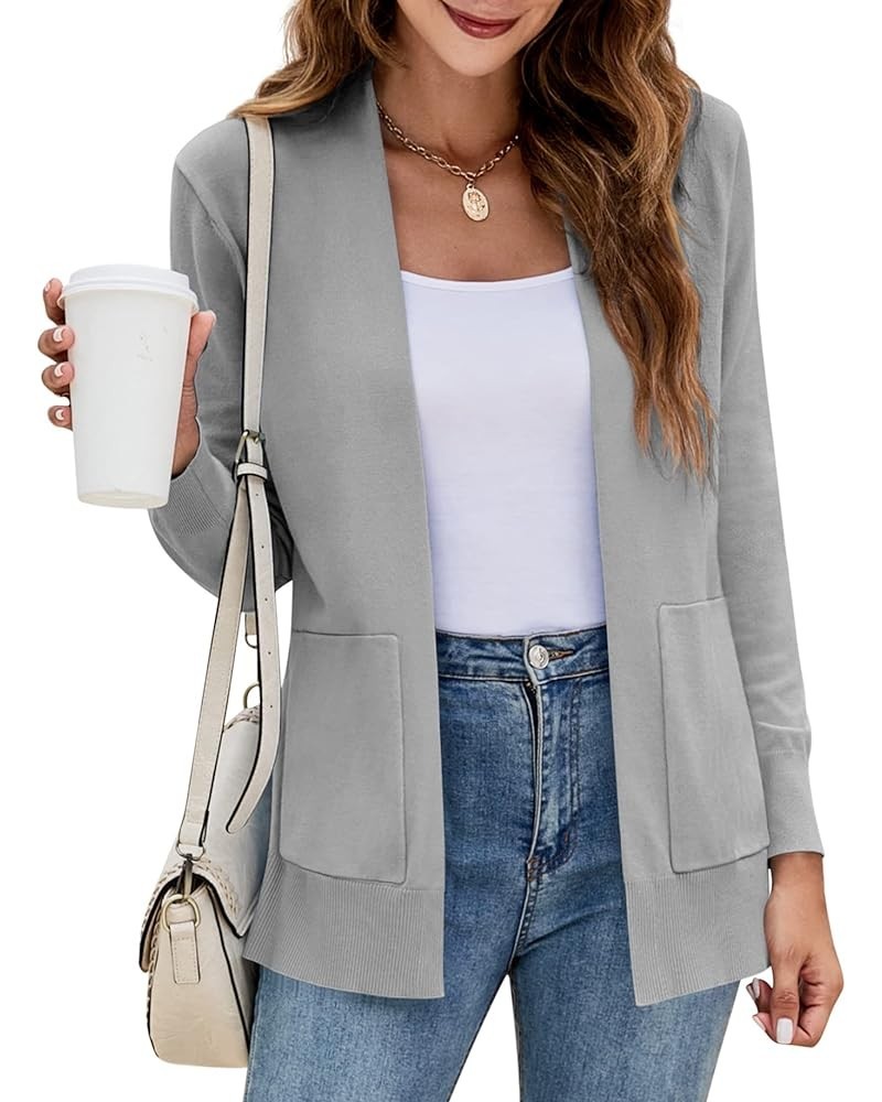 Womens Cardigan Sweater Long Sleeve Open Front Knit Cardigan Sweater with Pockets Grey $18.18 Sweaters