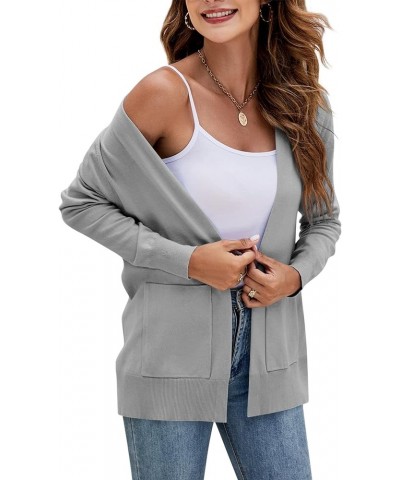 Womens Cardigan Sweater Long Sleeve Open Front Knit Cardigan Sweater with Pockets Grey $18.18 Sweaters