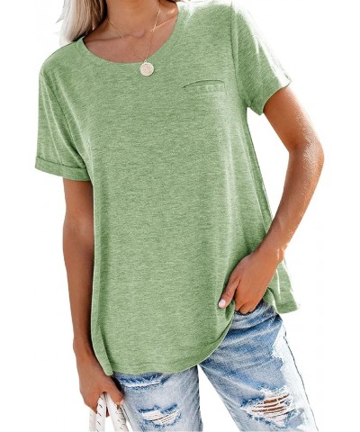 Women's Roll Up Short Sleeve T Shirts Crew Neck Tops Loose Casual Tees with Pocket Olive $9.96 T-Shirts