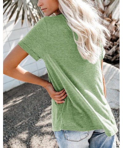 Women's Roll Up Short Sleeve T Shirts Crew Neck Tops Loose Casual Tees with Pocket Olive $9.96 T-Shirts