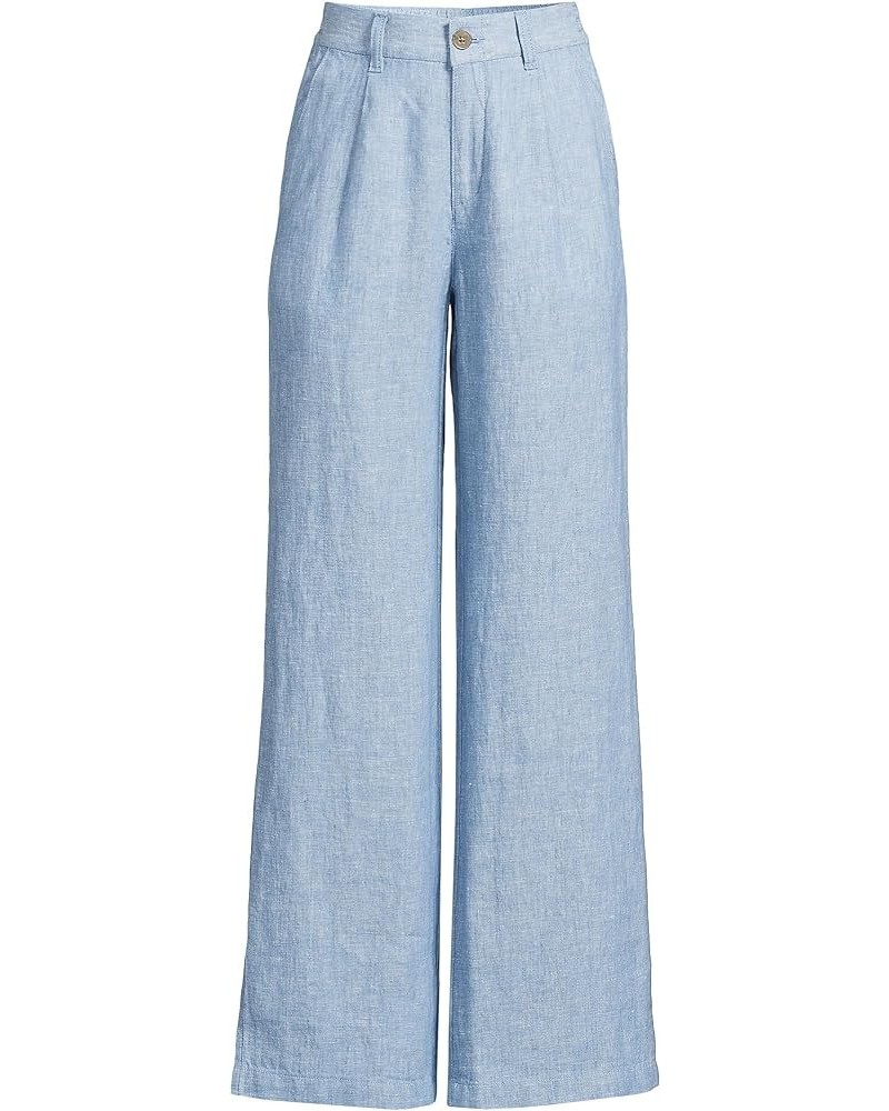 Women's High Rise Wide Leg Linen Pleated Pants Soft Blue Linen $41.48 Pants