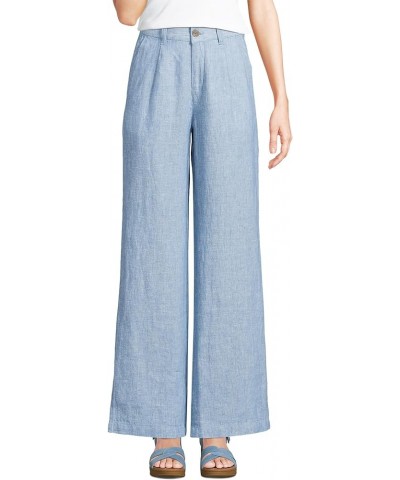 Women's High Rise Wide Leg Linen Pleated Pants Soft Blue Linen $41.48 Pants