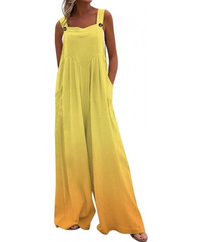 Women Summer Casual Jumpsuit Gradient Loose Sleeveless Suspender Overalls Pants with Pockets Bohemian Style Romper 01-yellow ...