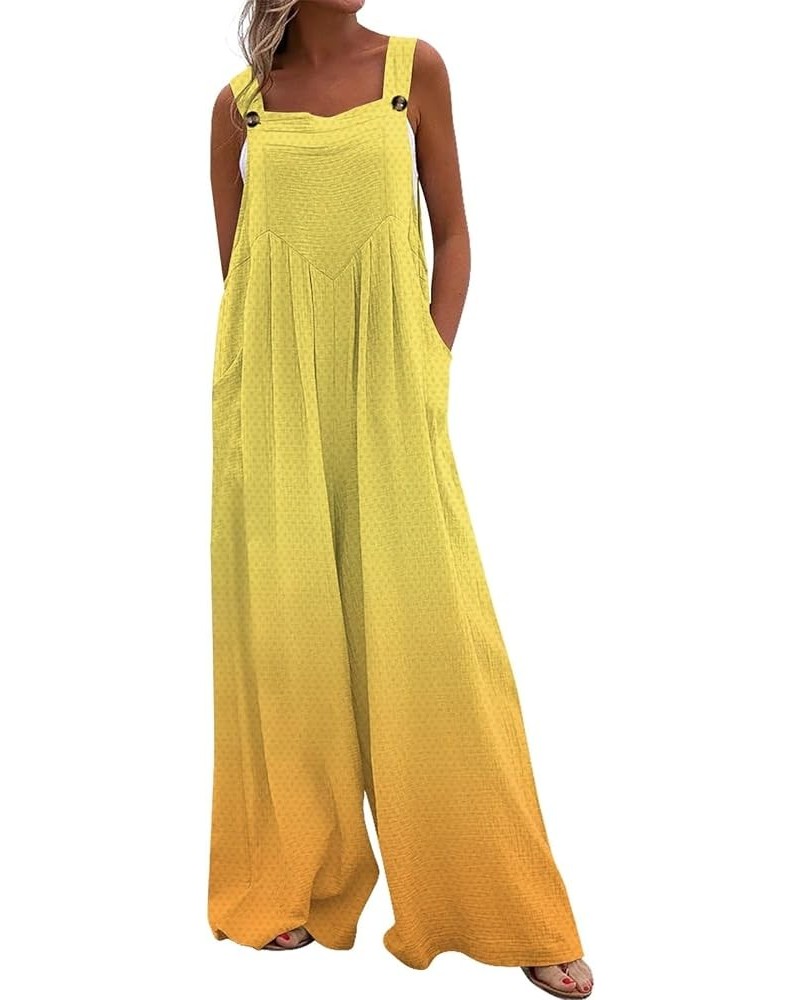 Women Summer Casual Jumpsuit Gradient Loose Sleeveless Suspender Overalls Pants with Pockets Bohemian Style Romper 01-yellow ...