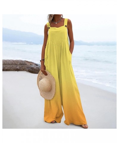 Women Summer Casual Jumpsuit Gradient Loose Sleeveless Suspender Overalls Pants with Pockets Bohemian Style Romper 01-yellow ...