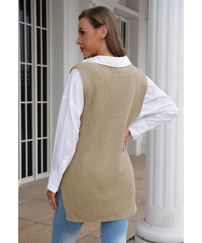 Women's Oversized V Neck Knitted Sweater Vest Casual Loose Sleeveless Sweater Pullover 01-khaki $20.13 Sweaters