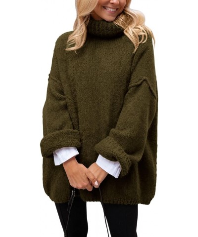 Women's 2024 Fall Knit Sweater Casual Long Sleeve Turtleneck Loose Chunky Pullover Tops Army Green $32.99 Sweaters